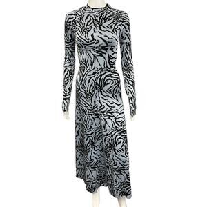 PROENZA SCHOULER $2790 Blue Black Zebra Print Knit Midi Long Sleeve Dress XS